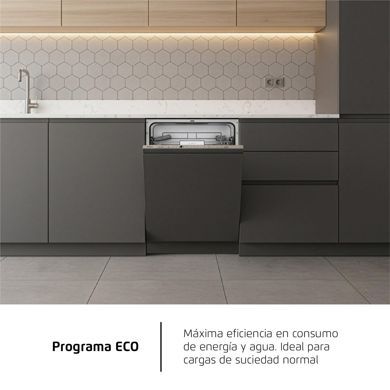 Corberó - Lavavajillas integrable 60 cm | CLVM8626I | 13 cubiertos | 6 programas | Tercera bandeja mini | Función ECO| Media Carga| Función 3 en 1 | Auto Apertura | Inox