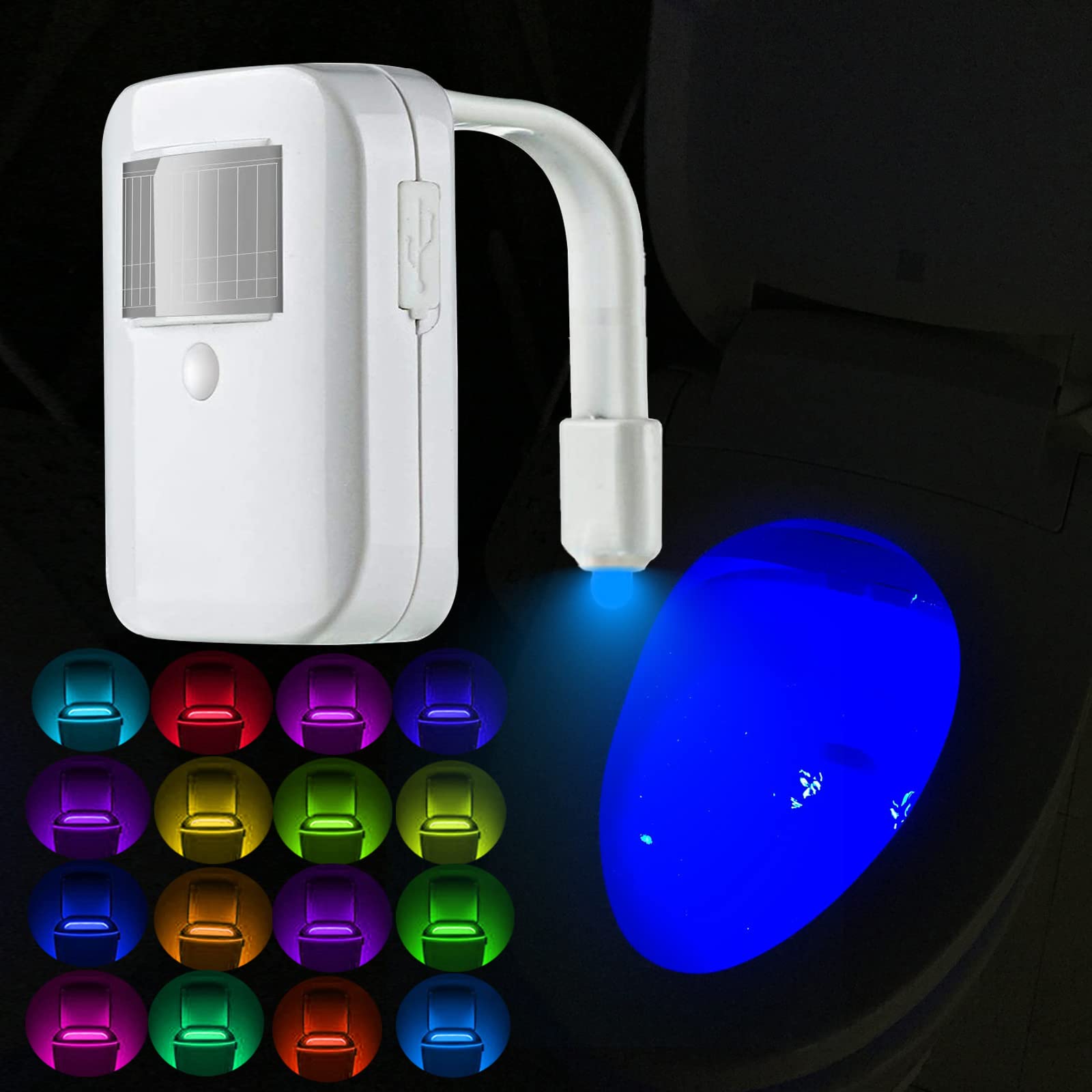 Rechargeable Toilet Night Light, 16 Color Changing LED Nightlight with Motion Activated Sensor, Cool Fun Gadgets Decorating Bathroom for Teen Boy Men Fathers Day - Gag Stocking Stuffers
