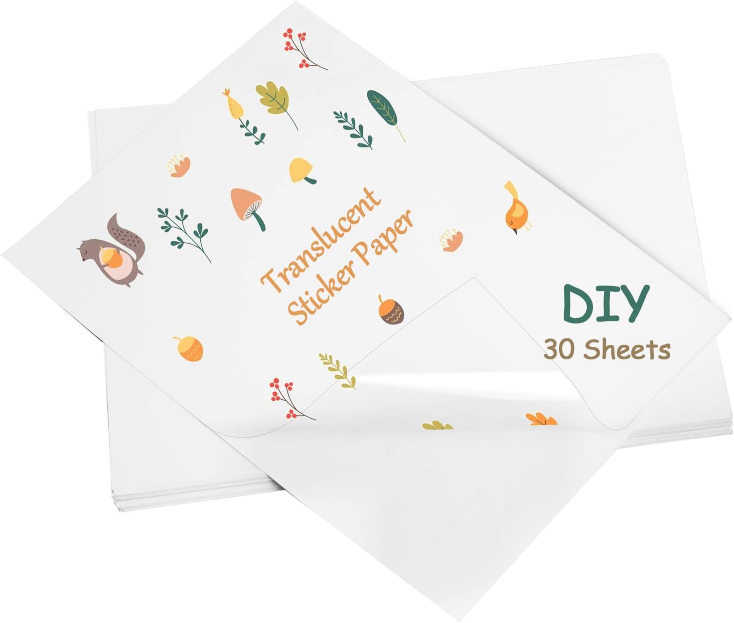 Printable Vinyl Sticker Paper for Your Inkjet Printer - 8.5 x 11 Inches 30 Sheets Translucent Premium Waterproof Sticker Paper - Dries Quickly and Holds Ink Beautifully : Office Products