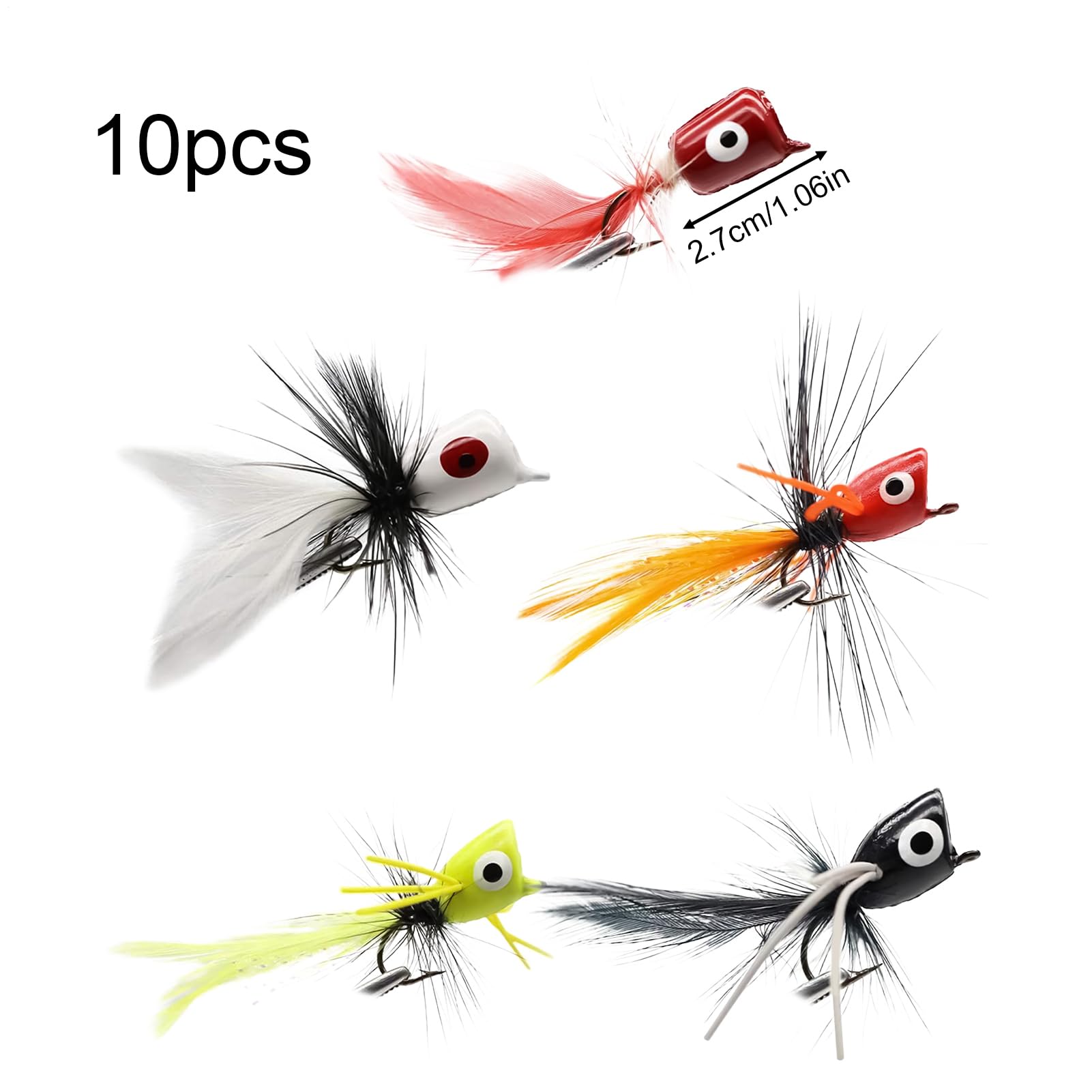 Popper pour Black Bass Pêche à la Mouche | 10 Mouches Poppers Sèches Leurres pour Black Bass,Petits Leurres Hameçons Sèches et Noyés pour Crapets Truites Saumons Achigans Perches Poissons Appâts Pêche
