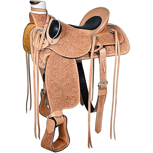 HILASON Western Horse Wade Saddle American Leather Ranch Roping Tan | Hand Tooled | Horse Saddle | Western Saddle | Wade & Roping Saddle | Horse Leather Saddle | Saddle for Horses