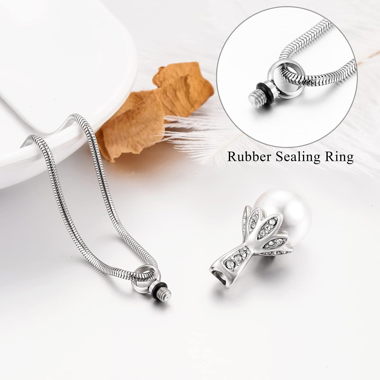 Pearl Urn Necklace for Ashes Memorial Cremation Necklaces Stainless Steel Ashes Necklaces for Men Women - Image 3
