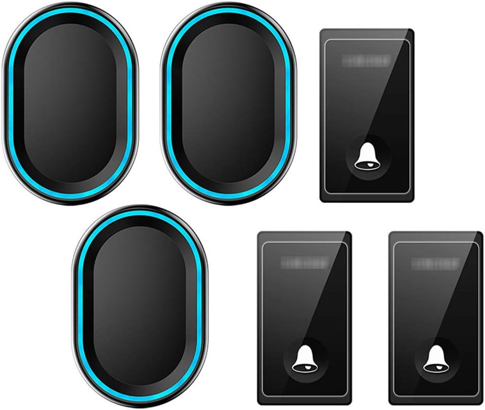 Wireless Doorbell,IP44 Waterproof Door Chime 3 Push Buttons and 3 Plug in Receivers with Blue Flash Light 4 Adjustable Volume Levels 58 Melodies,Fit for Home Office Store,1 (2 (1)
