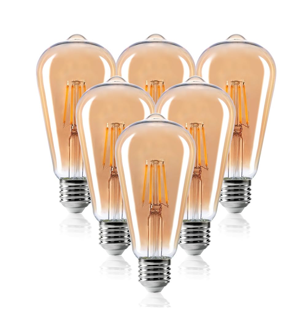 Bombilla, Paquete de 6 Bombillas Vintage ST64 con Casquillo E27 Edison, 4W Equivalente a 40W, Bombilla LED de filamento, sin Parpadeo, Bombillas Edison Regulables para lá