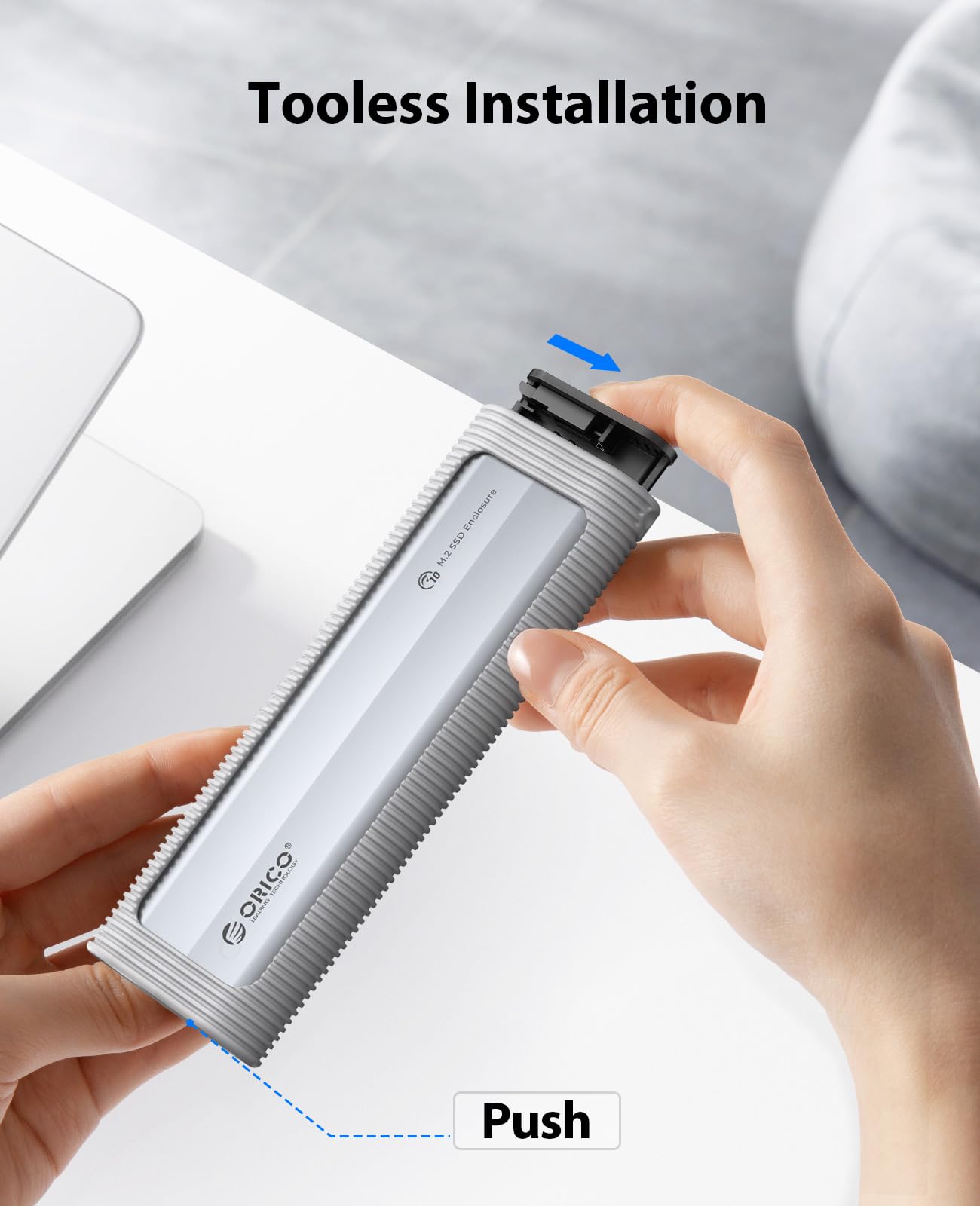 ORICO Case SSD M2 NVMe Senza Attrezzi, USB 3.2 10Gbps Adattatore SSD M2 NVMe USB con Protezione in Silicone e Cordino, Alluminio NVMe Case per SSD NVMe PCIe M-Key in 2230/2242/2260/2280 -AXM2