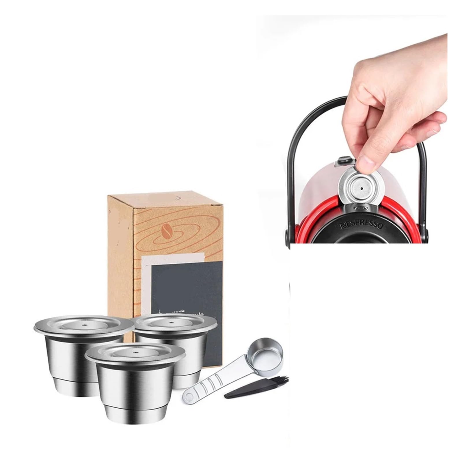 Filtros De Cápsulas De Café Reutilizables For Máquina, Cápsulas De Acero Inoxidable Con Cuchara, Compatibles Con Café Nespresso,Inissia Y Pixie(3cap1t)