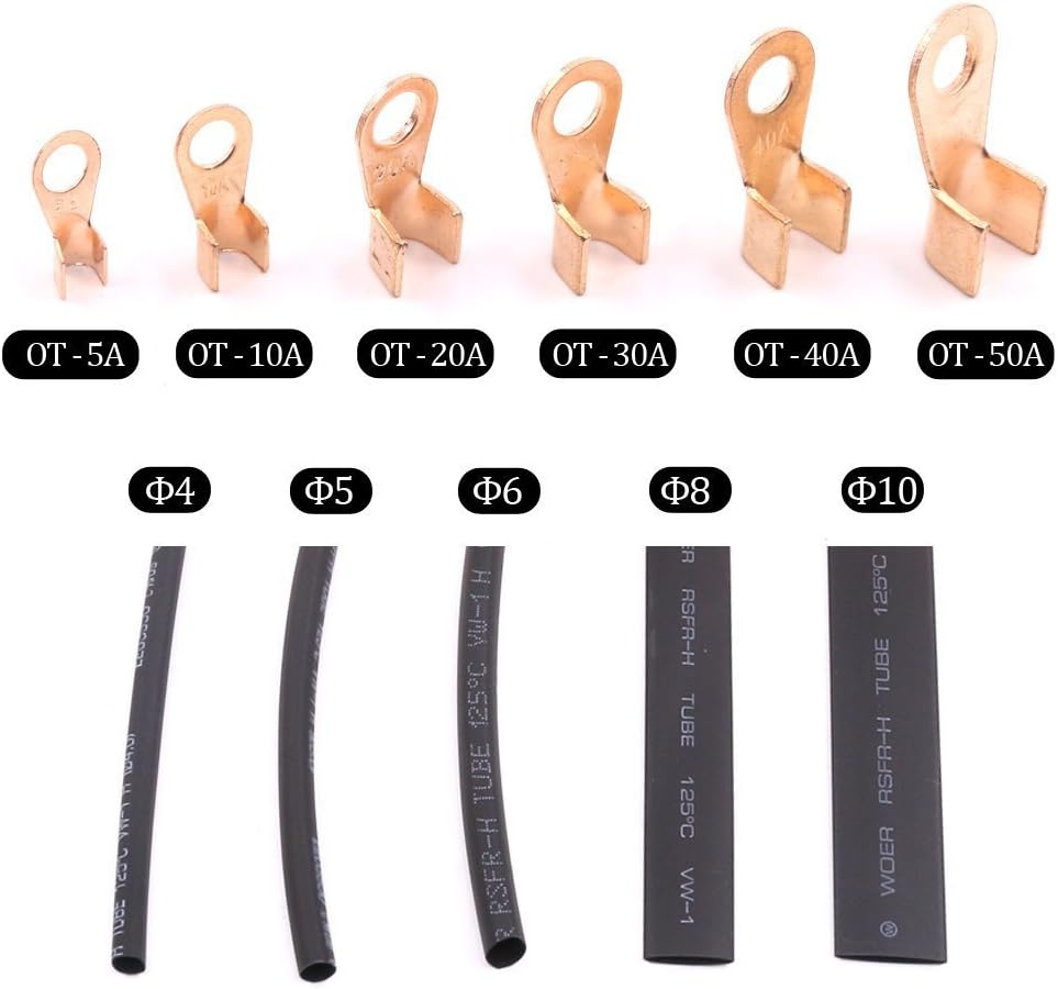 Gеt Dіѕсоunt 70% Prісе Hilitchi 135-Pcs Open Barrel Wire Crimp Copper Ring Lugs Terminal Connector with 2:1 Heat Shrink Tubing Assortment Kit - OT 5A 10A 20A 30A 40A 50A