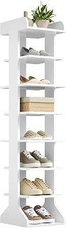 WOLTU Shoe Rack, Slim, Shoe Storage Space Saving with 8 Tiers, Shoe Rack Made of Wood Material, Open Shoe Cabinet High for Entrance, Hallway, Corner, White