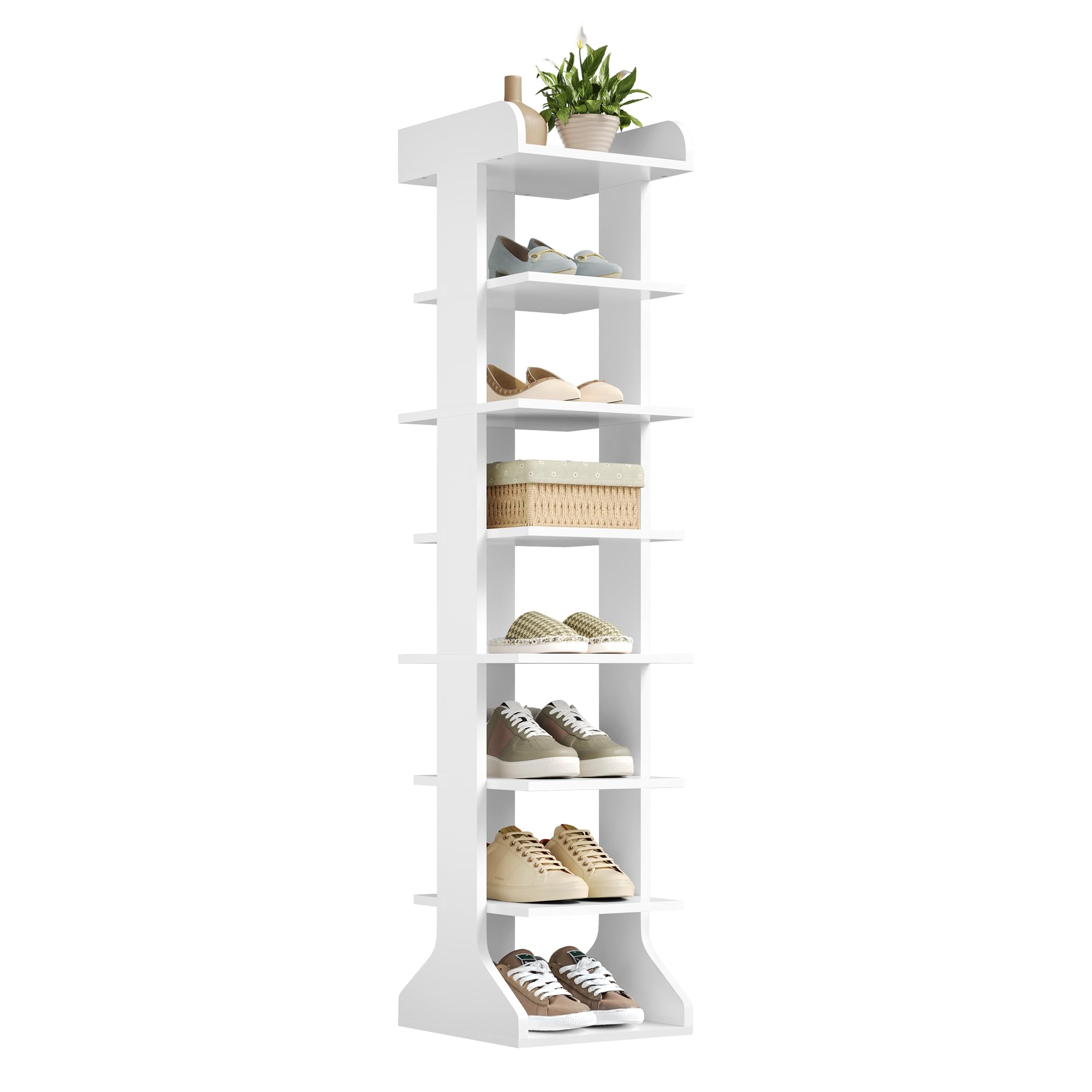 WOLTU Zapatero Estrecho y Alto, Estantería Vertical para Zapatos, Mueble Zapatero de 8 Niveles, para Pasillo, Salon, Entrada y Rincón, 27,5x30x121 cm, Blanco