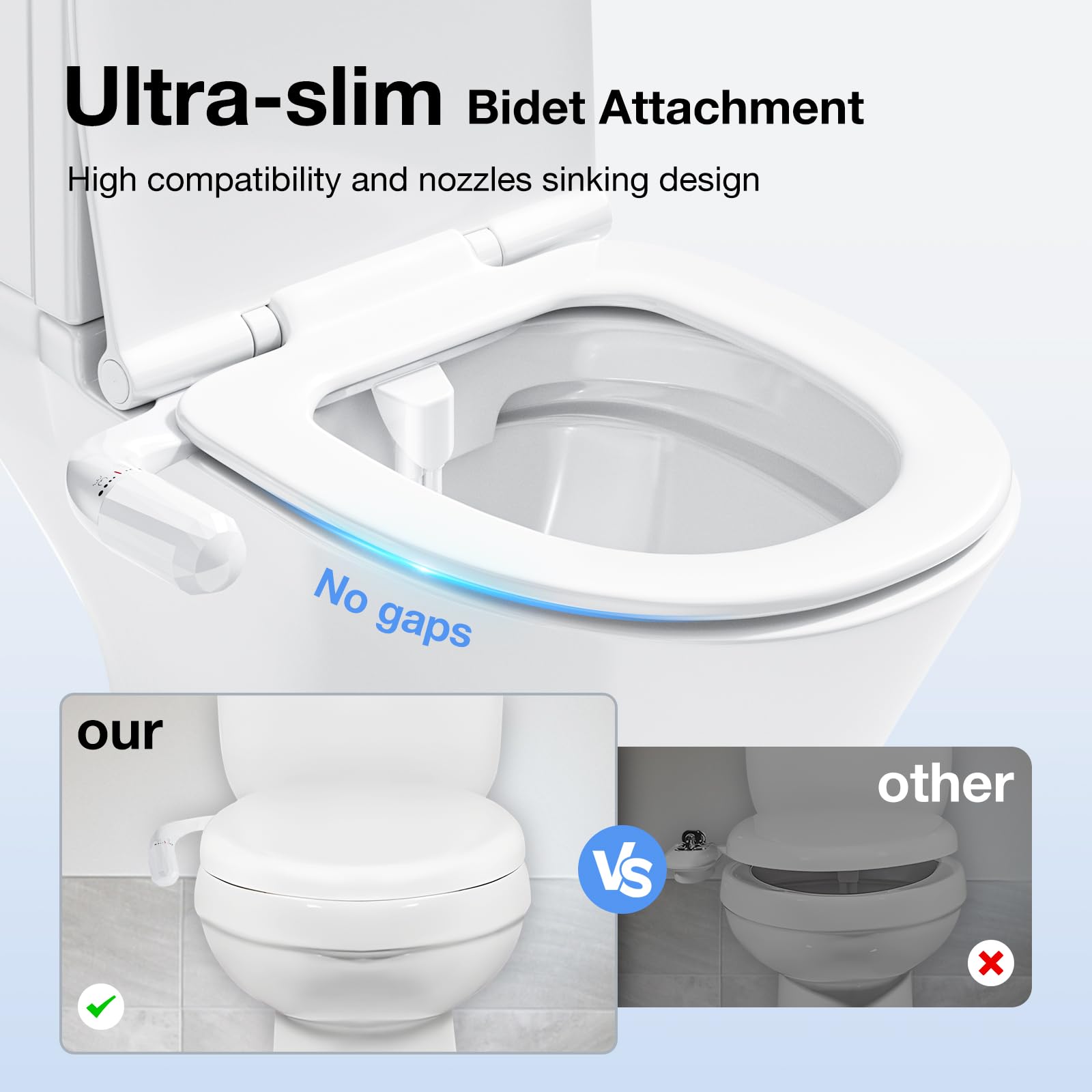 Bidet Toilette WC, Pulvérisateur Bidet non électrique bidet portable Bidet de gauche ultra-mince pour toilette Avec Pression d'eau Réglable Double Buses Rétractables Autonettoyantes Bidet Kit