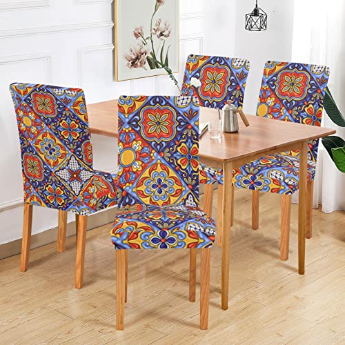 Mexican Talavera Ceramic Tile Dining Chair Covers Set Of 4 Washable Removable Chair Slipcover Stretch Dining Chair Seat Cover For Dining Room Ceremony Wedding Party Office #TOP5