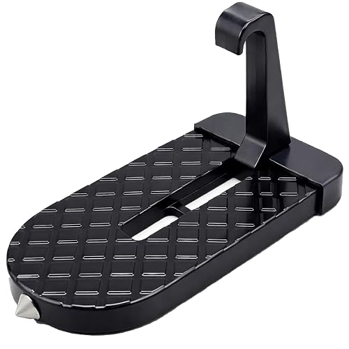 PNRNYC Universal Car Door Step for Roof Rack Access, 400 lb Load Capacity | Heavy-duty foldable aluminum alloy door latch step with non-slip platform for cars, SUVs and trucks, black