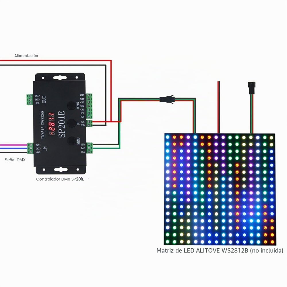 ALITOVE WS2812B WS2811 DMX a decodificador de controlador SPI, controlador de decodificador DMX 512 RGB WW para SK6812 WS2801 WS2813 LP6803 8806 1903 RGBWW tira de luz de píxeles LED DC5V ~ 24V