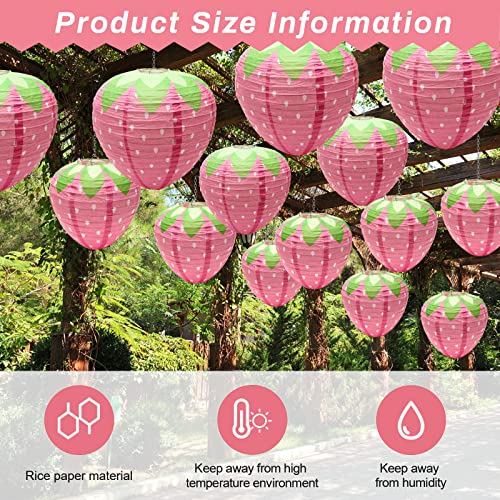 Image of Windspeed Strawberry Paper Lanterns, 8Pcs Hanging Ornament, 3D Strawberry Decoration for Birthday Party Decorations, 8 inch, 12 inch (Pink)