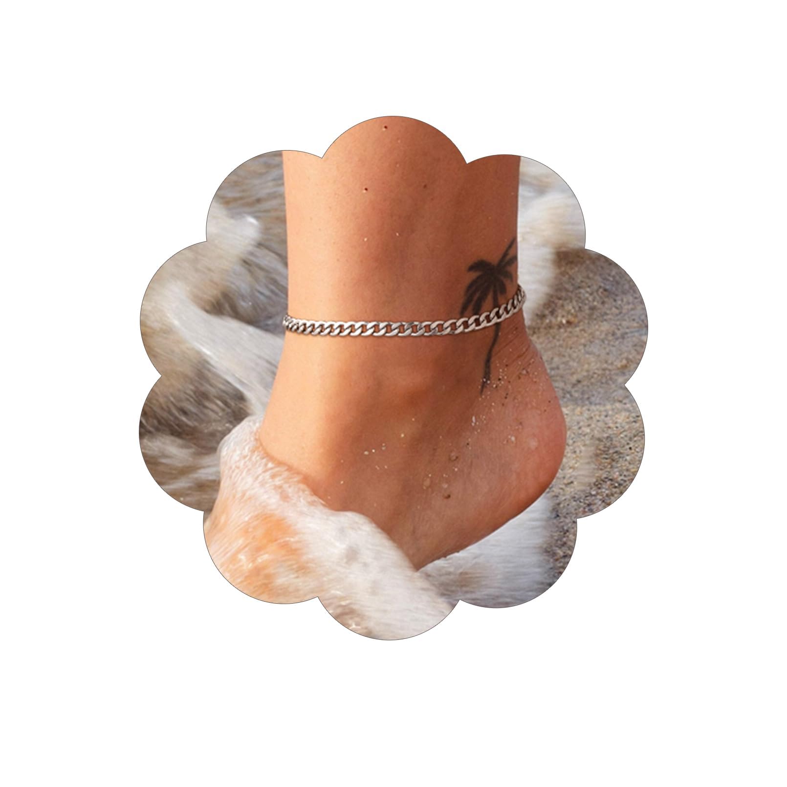 FindChic Stainless Steel Ankle Chain Bracelets for Women Cuban Curb/Figaro/Box Links Beach Foot Jewelry 8.5''-10.5'' Adjustable Anklet, with Jewelry