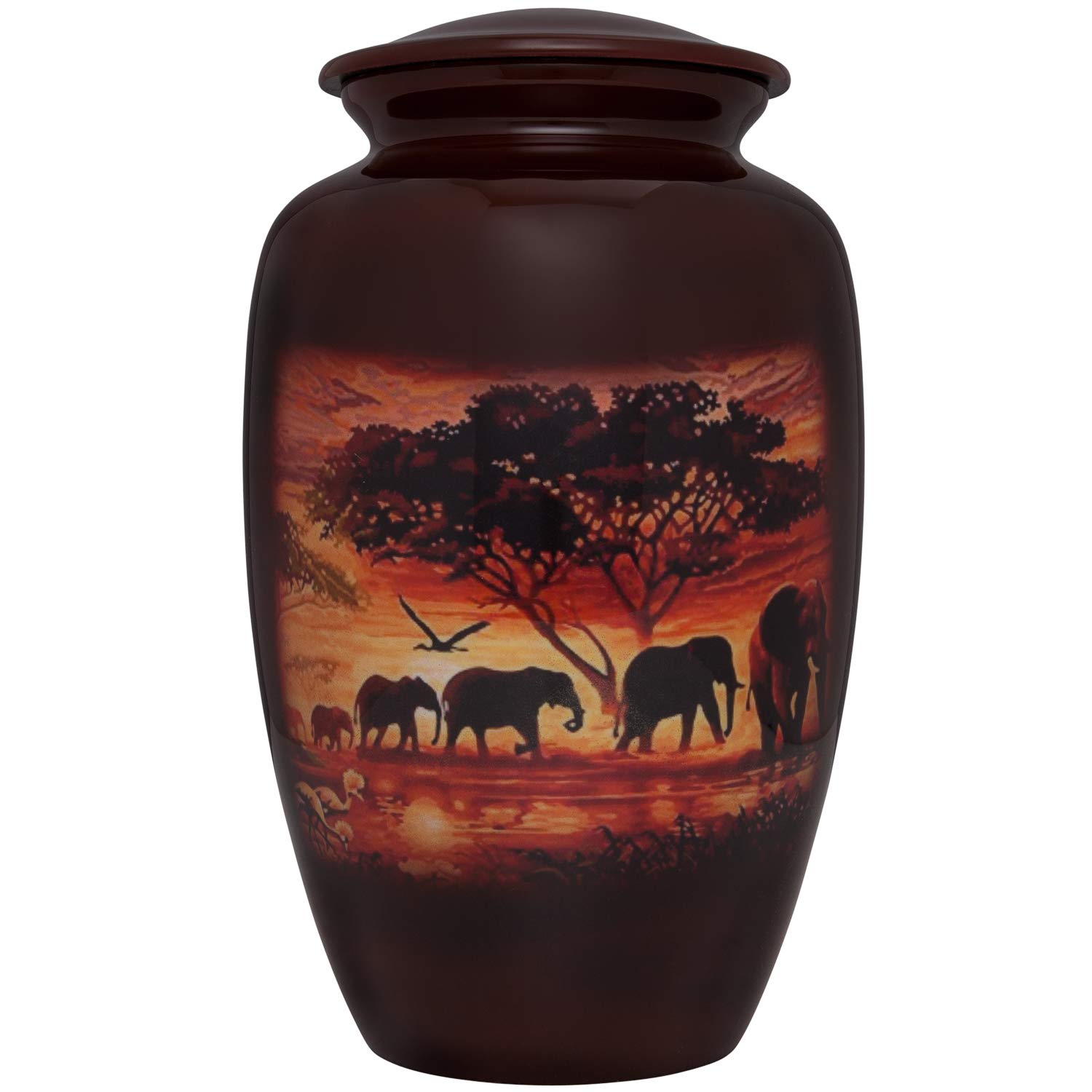 Liliane Memorials Brown Funeral urn with Elephant Family - Cremation Urn for Human Ashes - Aluminum -Suitable for Cemetery Burial or Niche - Large