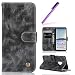 Produktbild HMTECH Galaxy S9 Hülle Vintage Einfarbige Ledertasche Blumen Prägung Flip Standfunktion Karten Slot Magnetverschluß Brieftasche Schalen für Galaxy S9,Vintage Pure PU:Gray