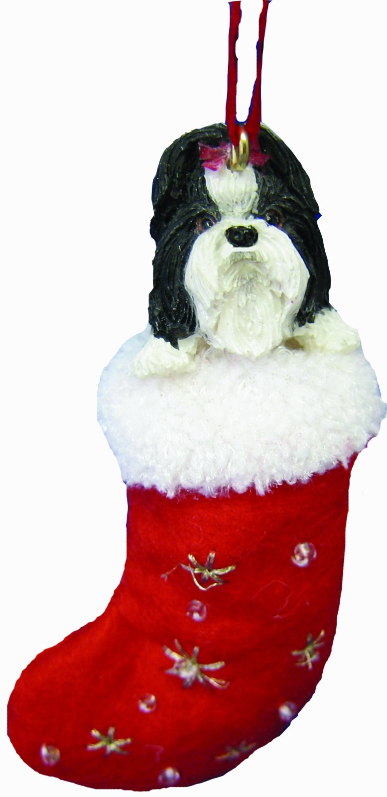 Shih Tzu Christmas Stocking Ornament with "Santa's Little Pals" Hand Painted and Stitched Detail