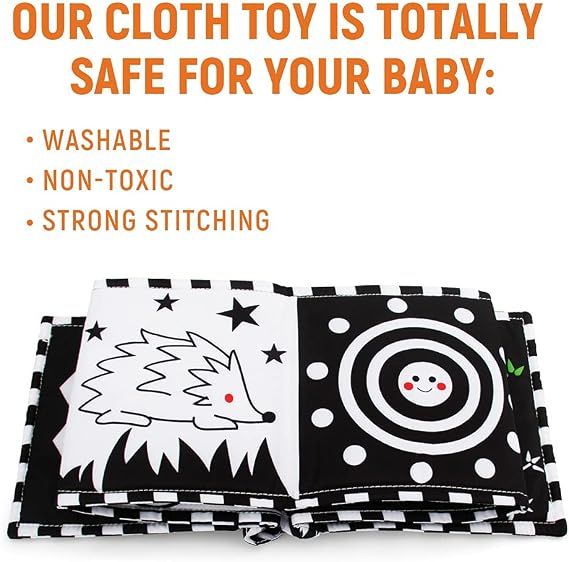 teytoy Baby Toys 0-6 Months, Black and White High Contrast Sensory Newborn Toys, Baby Soft Book for Early Education, Infant Tummy Time Toys, Baby Newborn Essentials Must Haves