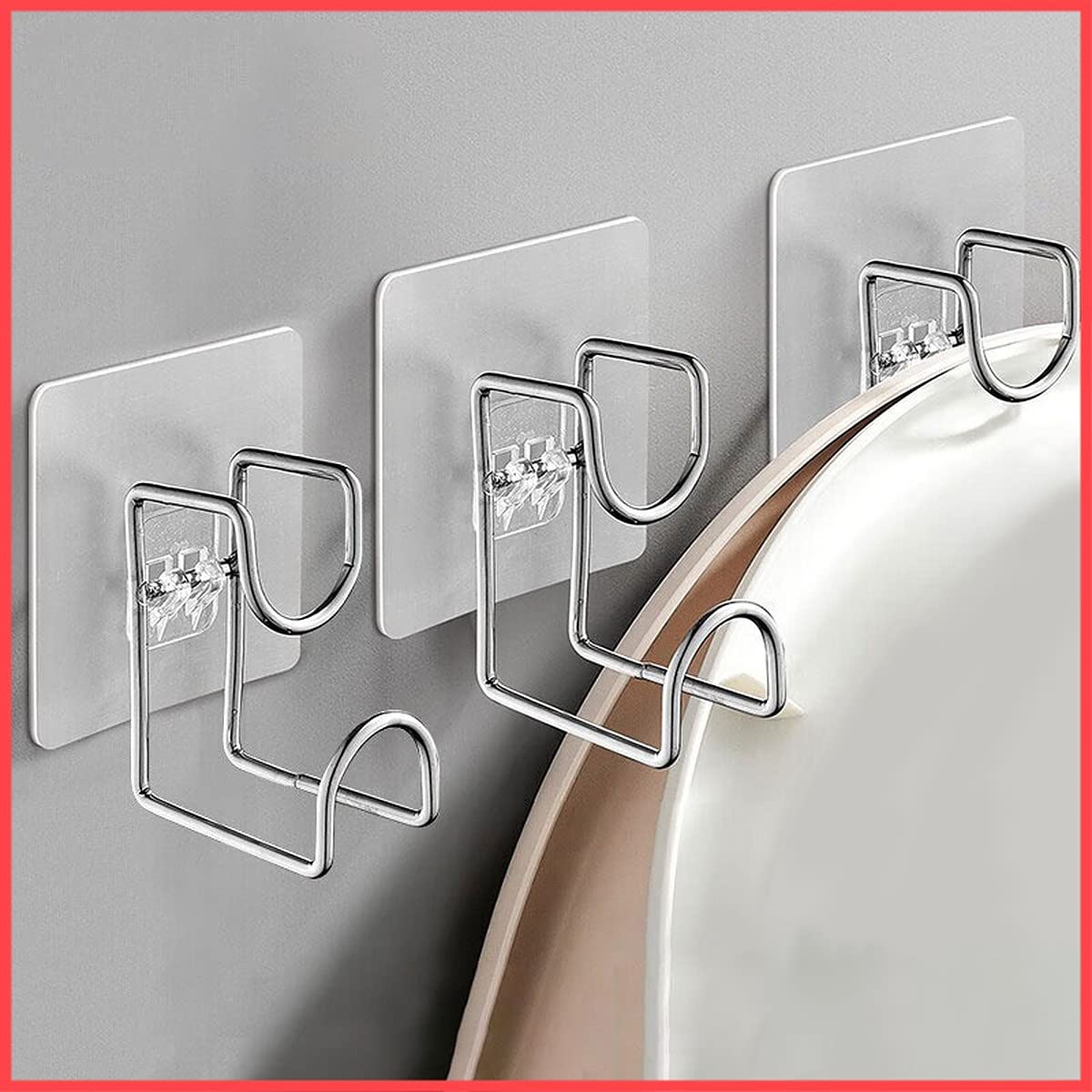 wolpin Self Adhesive Wall Hooks (Pack of 3 Pcs) PVC Waterproof Washbasin Adhesive Heavy Duty Sticky Stainless Steel Hooks | Hanging Capacity 5KG Max | Multipurpose Home Storage, Silver