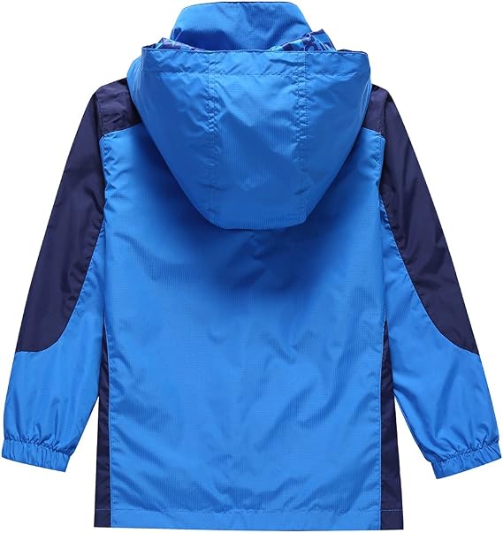 Boys Rain Jacket with Hood Waterproof Casual Lightweight Zipper Raincoat for Kids Outwear Windbreaker Clothes (5-14)
