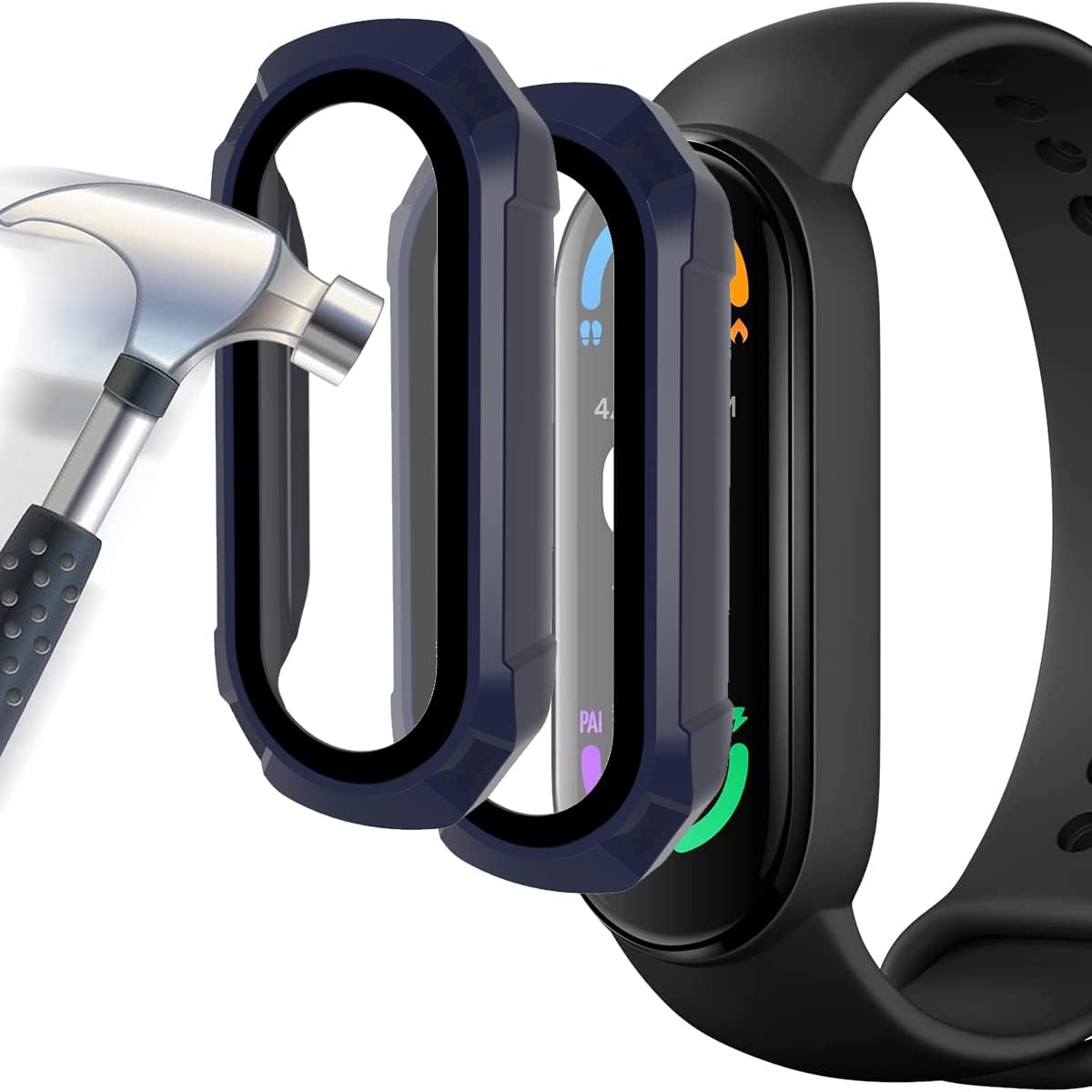 Acadeny 2 piezas Funda con Vidrio Templado Compatible con xiaomi band 4/5/6, [Cubierta Completa]PC Case y Protector de Pantalla para,Solo se adaptan las correas de reloj originales -azul