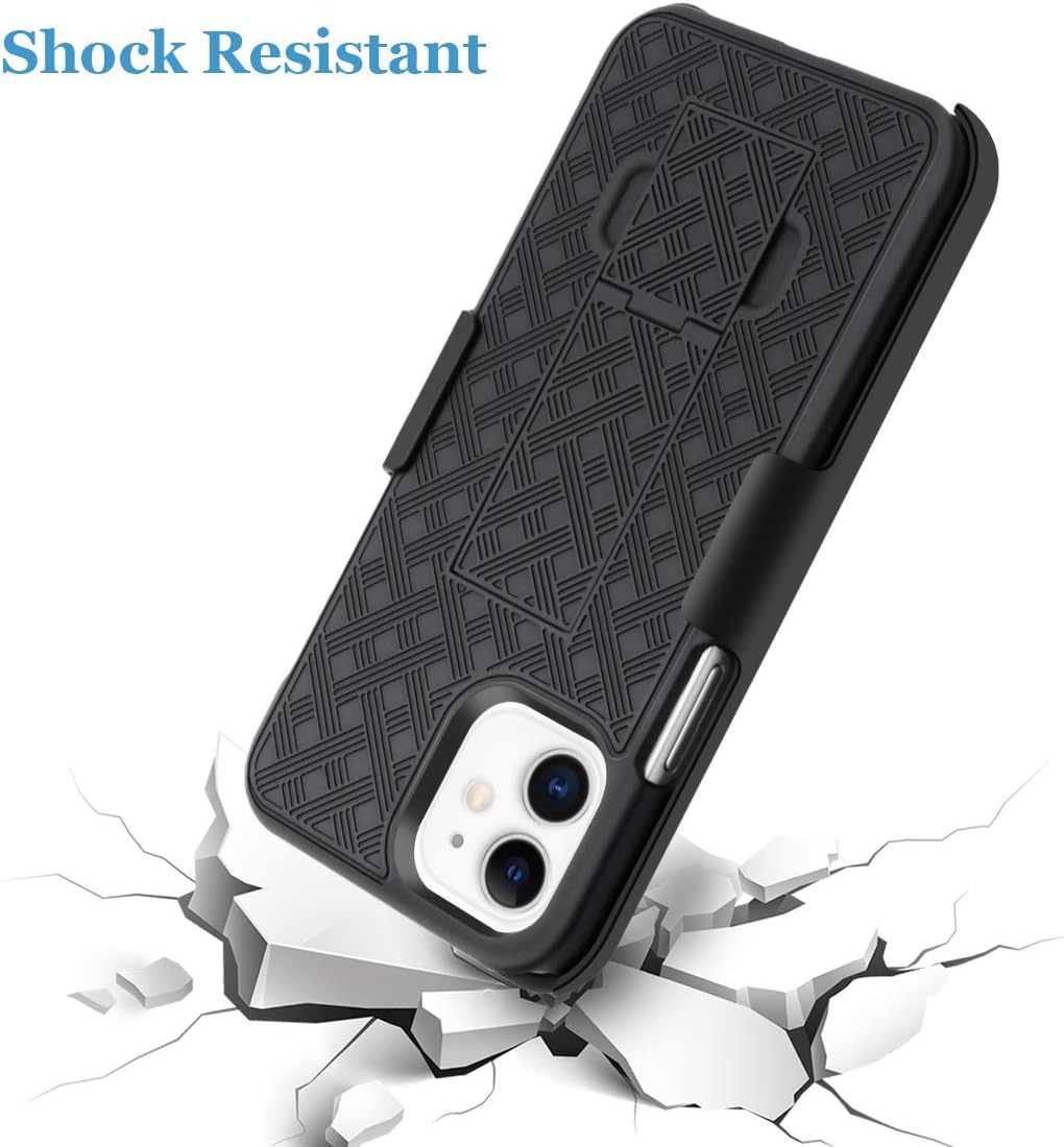 Fingic Compatible with iPhone 12 Case,iPhone 12 Pro Holster Case Combo Shell Slim Rugged with Kickstand Swivel Belt Clip Holster Shockproof Cover for 12/12 Pro 6.1" (No Screen Protector),Black - Image 3