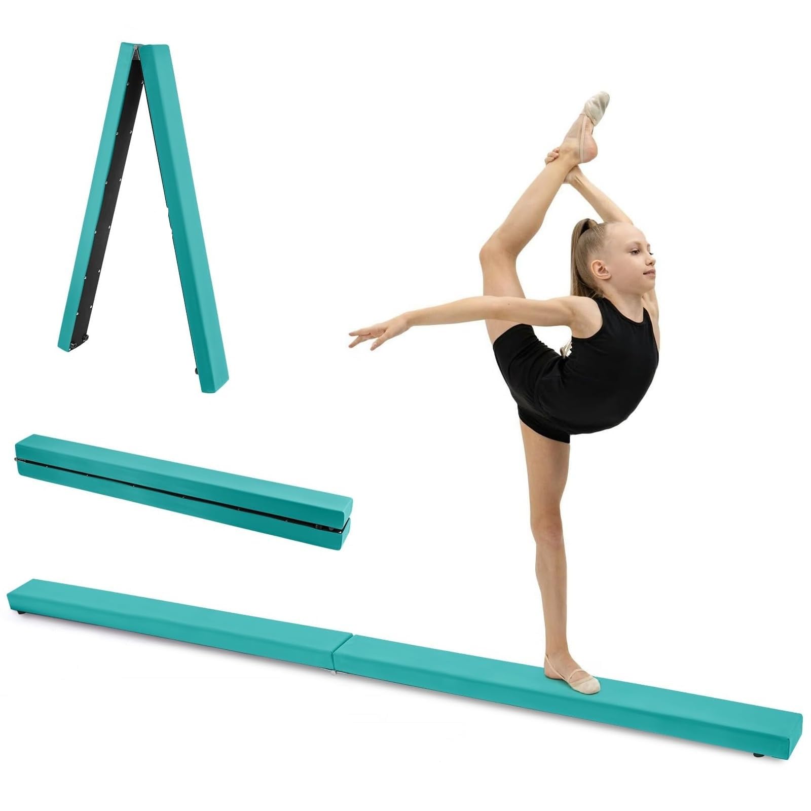 Holdfiturn 7FT 2.1M Folding Gymnastic Balance Beam - Ideal for Kids Training Home Gym Exercise Beginner to Pro, Non-Slip Surface (Green)