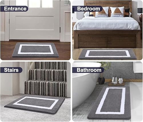 Miniatura 7 de Kitinjoy Juego de 2 alfombras de baño de microfibra suave y alfombra de inodoro en forma de U, lavable a máquina, antideslizante y absorbente para