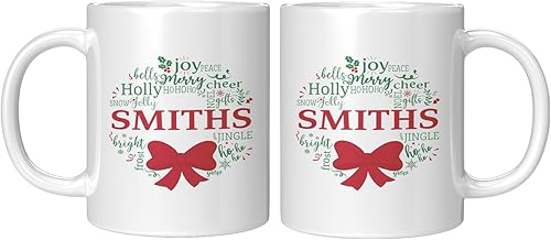 Miniatura 38 de Yeh Gift Tazas de Navidad personalizadas. Taza de café personalizada con tu nombre y nombre de miembro de la familia. Regalos familiares para Ver