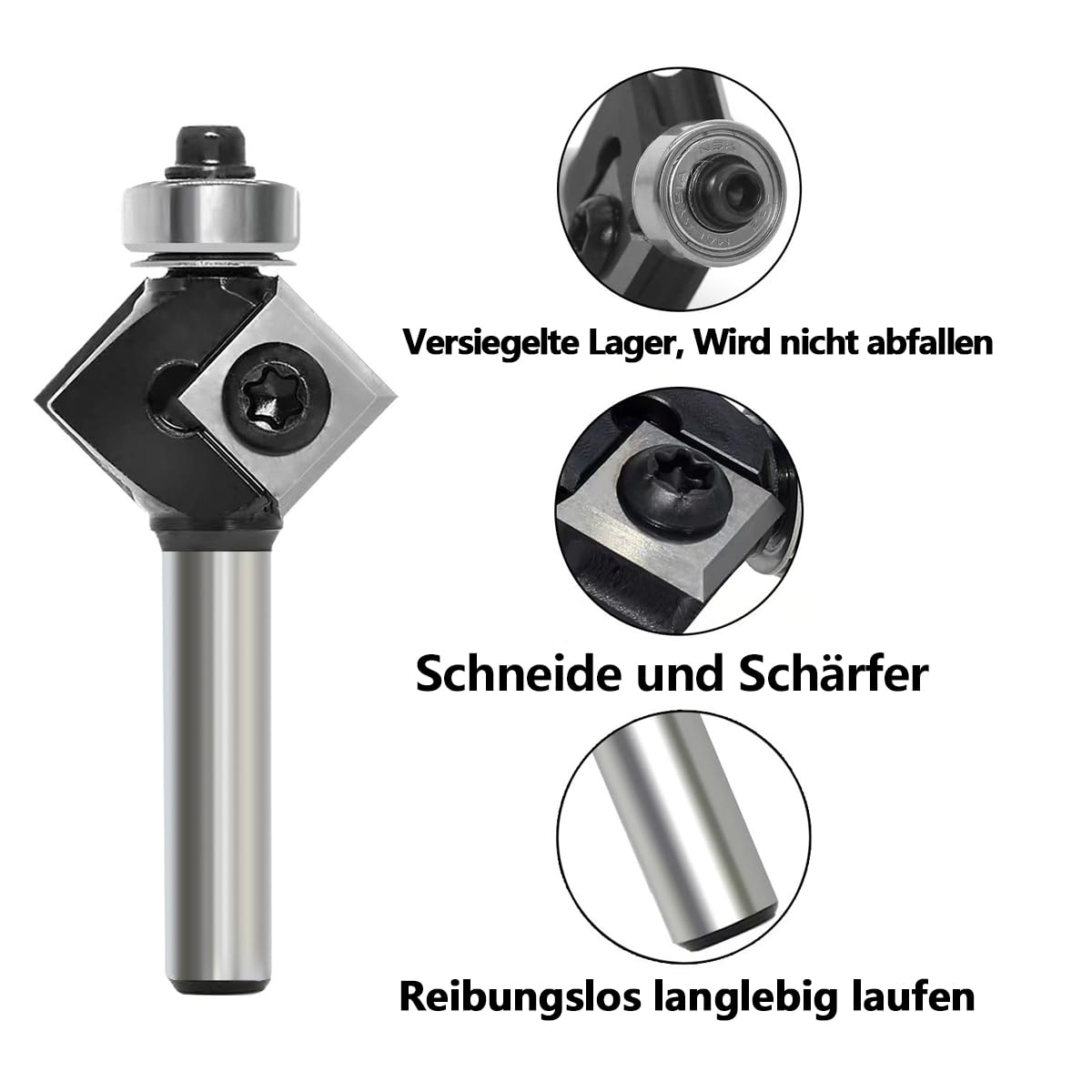 45 Grad FräSer Fasefräser 8mm Schaft, mit 4 Stück Wendeplatten, Bevel Einfassung Austauschbare-Klinge Oberfräse Fräser, für Schneiden einer 45-Grad-Fase an der Holzkante