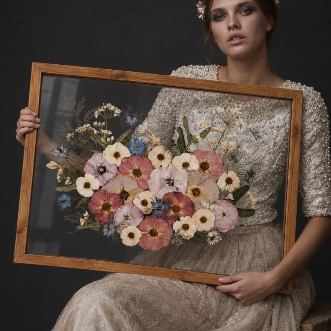 Floating Frames 18x24 Walnut Wood Shadow Box Frame For Pressed Flower Floater Double UV Glass Pressed Flower Floating Frame 20x24 Bouquet Frames For Wedding Memory
