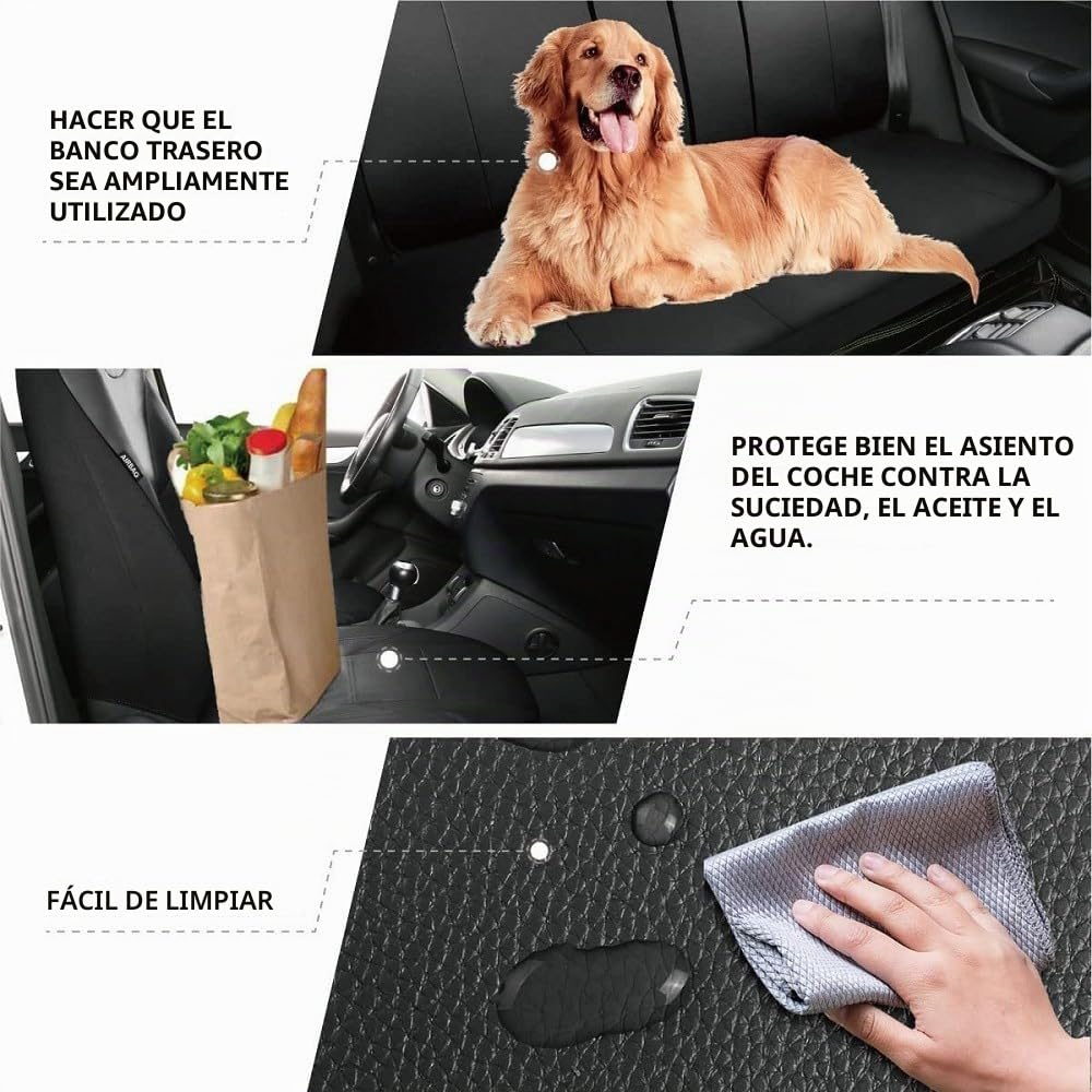 Fundas para Asientos de Coche Para Mercedes-Benz Clase B, Clase C, Clase E, GLB, GLC, GLE, Juego Universal de 5 Piezas de Cuero Sintético – Transpirable, Hidrorrepelente y Resistente al