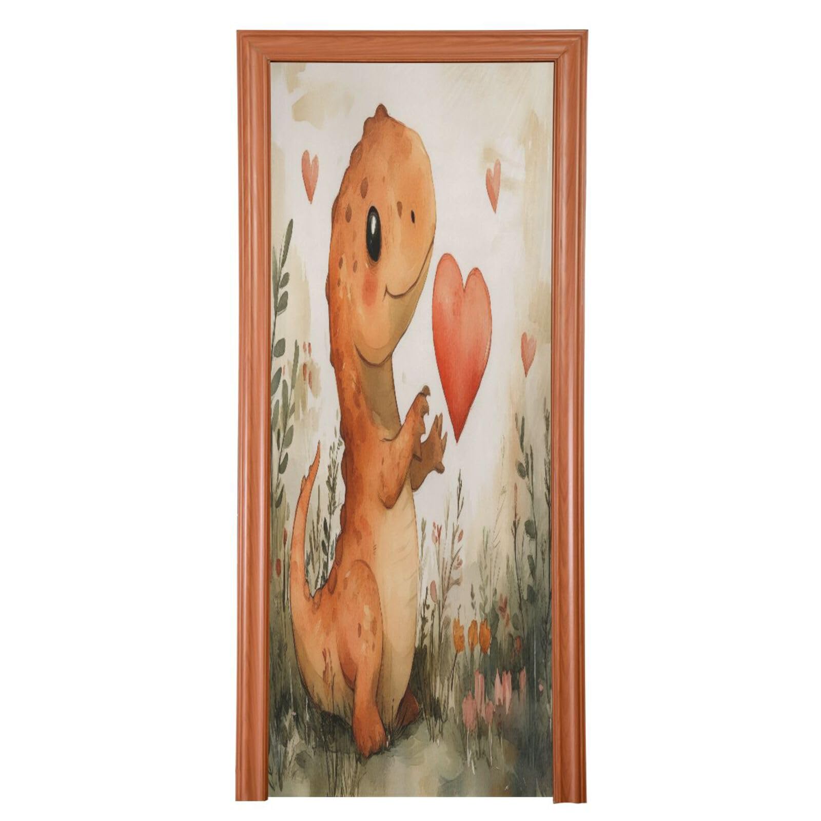 FLildon Dinosaur Love Orange Door Cover Decoration, Party Accessory Porch Decor for Festive Ornament Room Door Covers 35 x 79 Inch