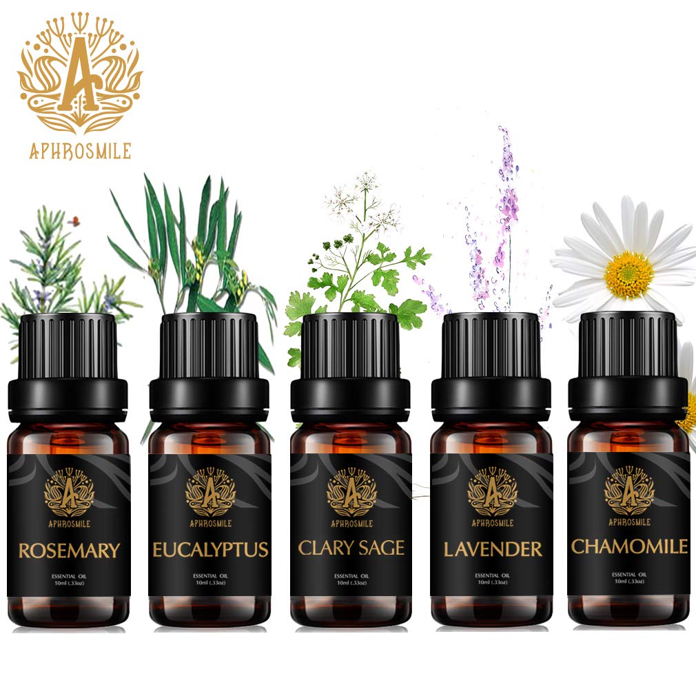 100% puro lavanda aceite esencial Kit,herbácea aceite set, 5x10ml aromaterapia manzanilla aceite esencial set para difusor - Eucalyptus, romero, salvia, lavanda, manzanilla Aceite