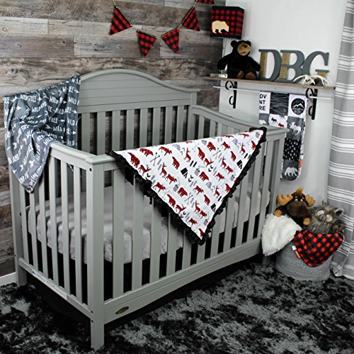 Dear Baby Gear Baby Blankets, Woodland Adventure Bear Moose Lumberjack Plaid, Minky Black, 32 Inches By 32 Inches #TOP2