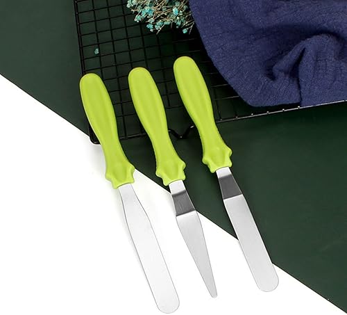 Miniatura 3 de 3 espátulas de acero inoxidable para hornear, cocinar y mezclar, espátula reutilizable para crema de pastel con mango de plástico, espátula