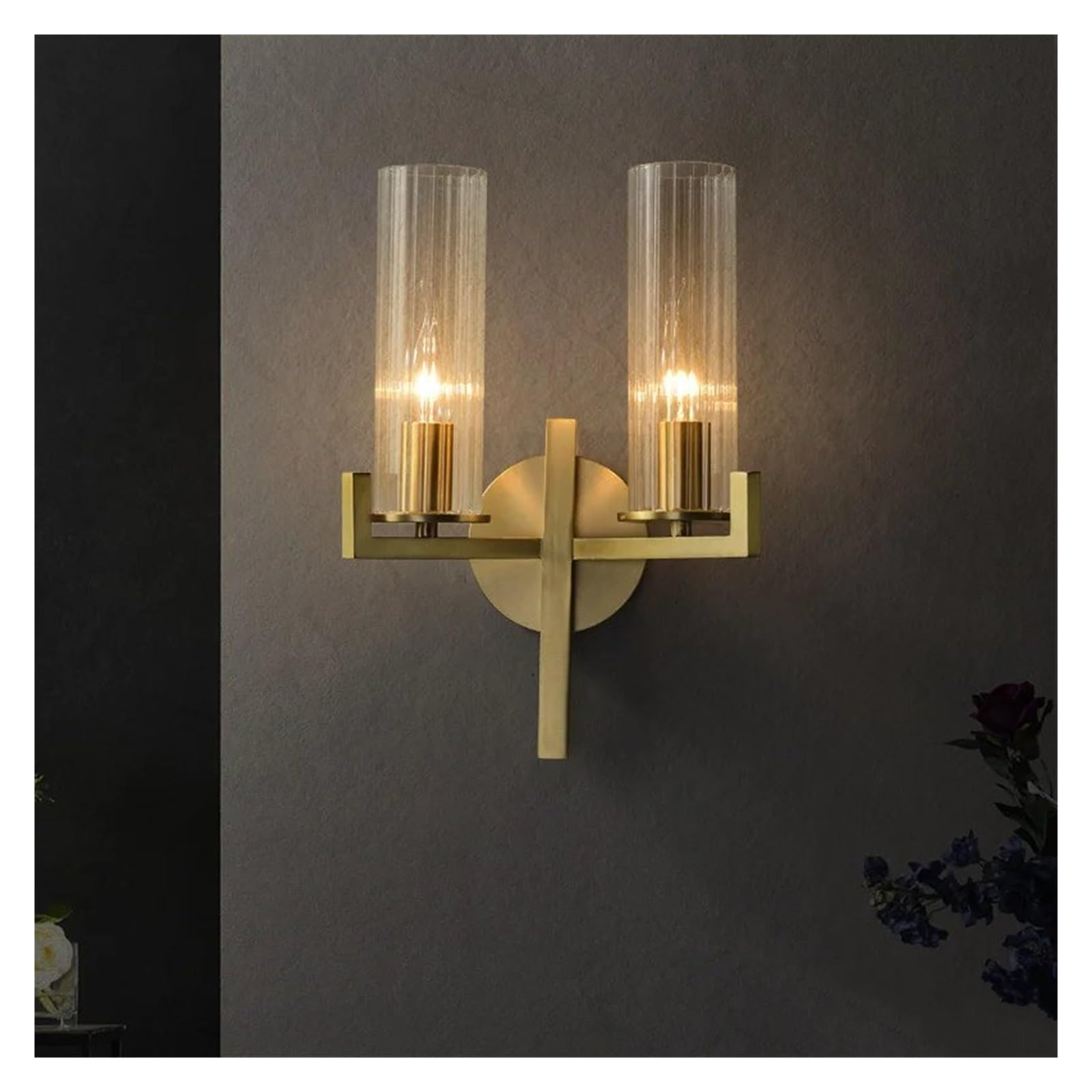 CWCQGH Wall Sconces, Modern Bedroom Bedside Wall Light Nordic Copper Simple Living Room TV Wall Lamps Luxury Glass Bathroom Light Fixtures,2 heads
