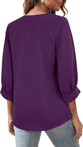 Miniatura 4 de Unixseque Blusas de trabajo sueltas de gasa con cuello en V y manga 34 para mujer