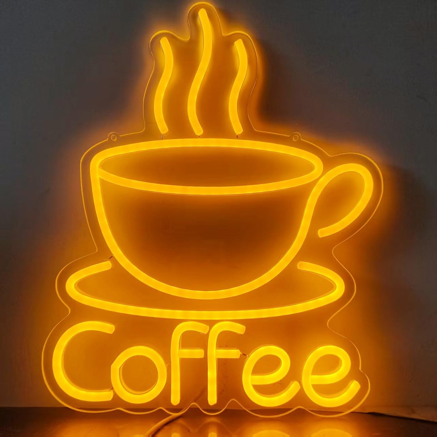 LED Coffee Cup Neon Sign Large 5V USB Powered Acrylic Neon Lights with Dimmable Switch and Hanging Chain for Coffee Cafe Bar Party Living Room Sign Gifts(Yellow) - Image 2