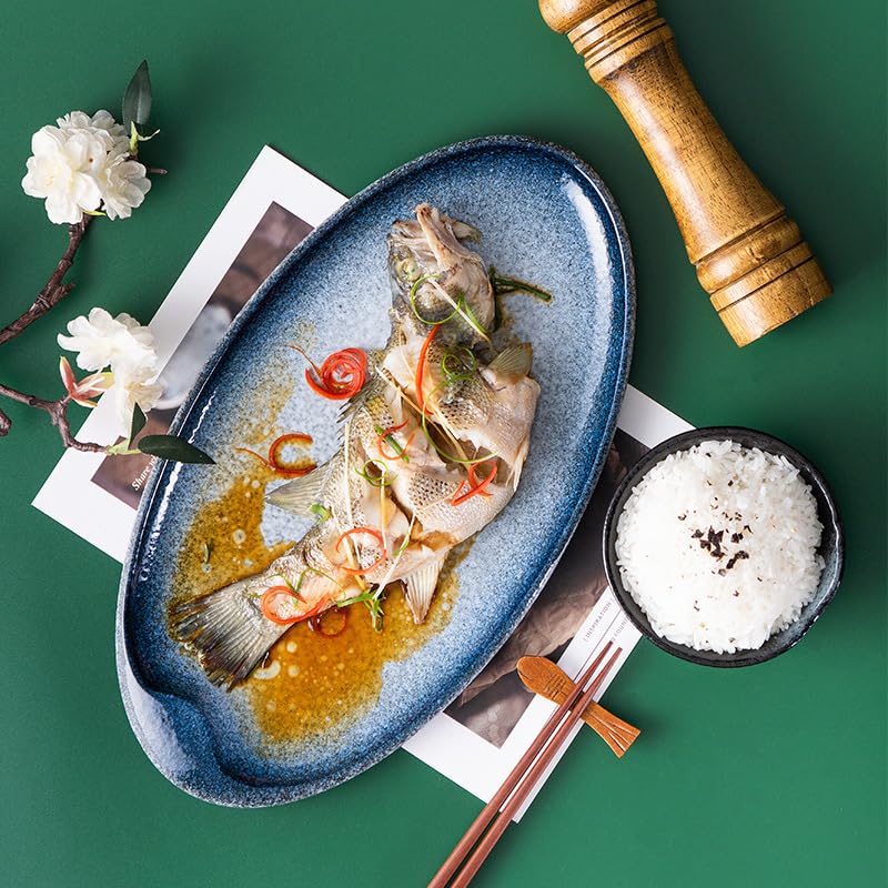 Platos Vajilla Plato de Pescado Ovalado Vajilla Creativa for el hogar Plato de Pescado Vajilla Grande Plato de Restaurante Reutilizable