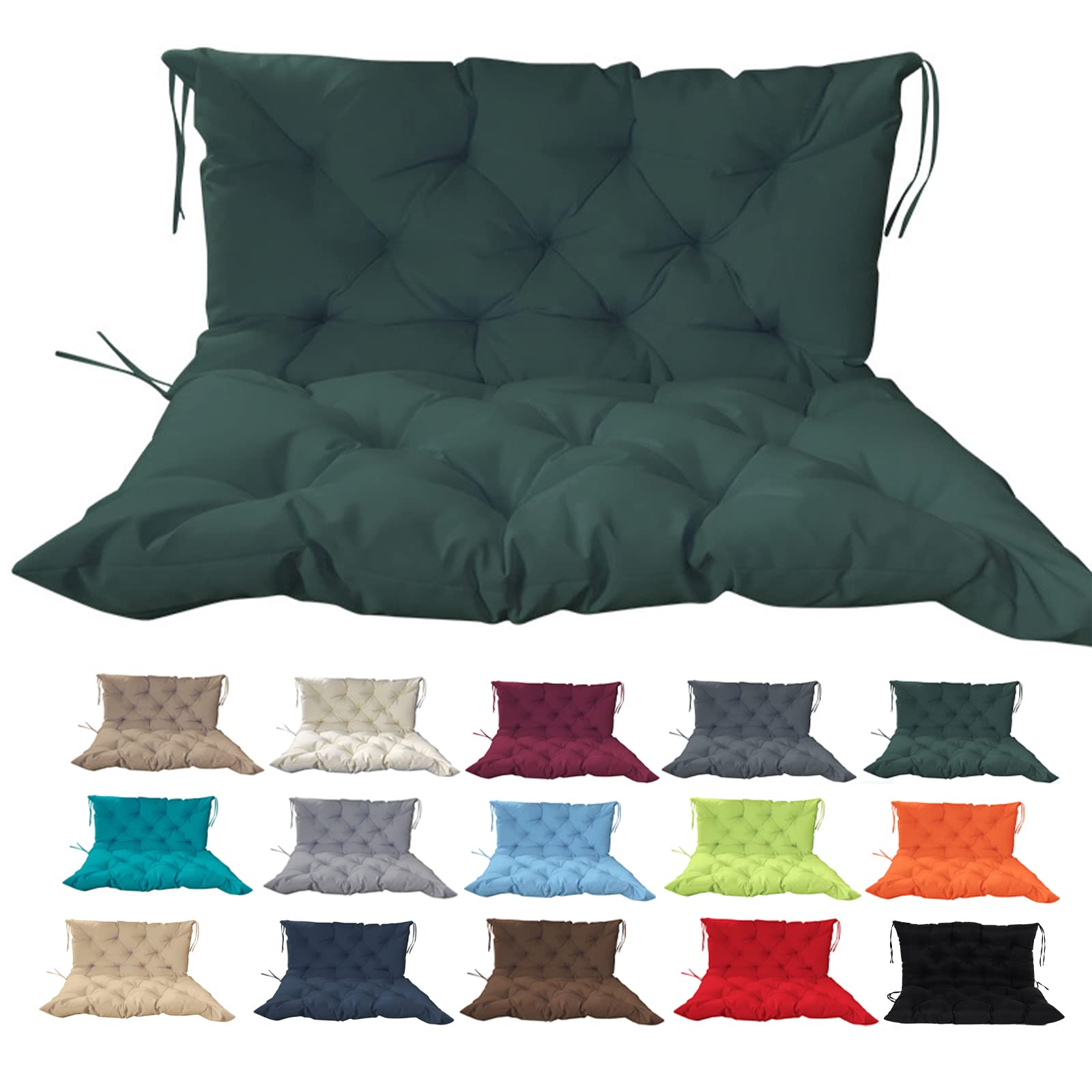 vadmepiop Porch Swing Cushion with Backrest, Outdoor Bench Cushion 2-3 Seater Waterproof Thicken Swing Replacement Cushions,for Garden Recliner Patio Furniture Cushion (Dark Green, 60x40in)
