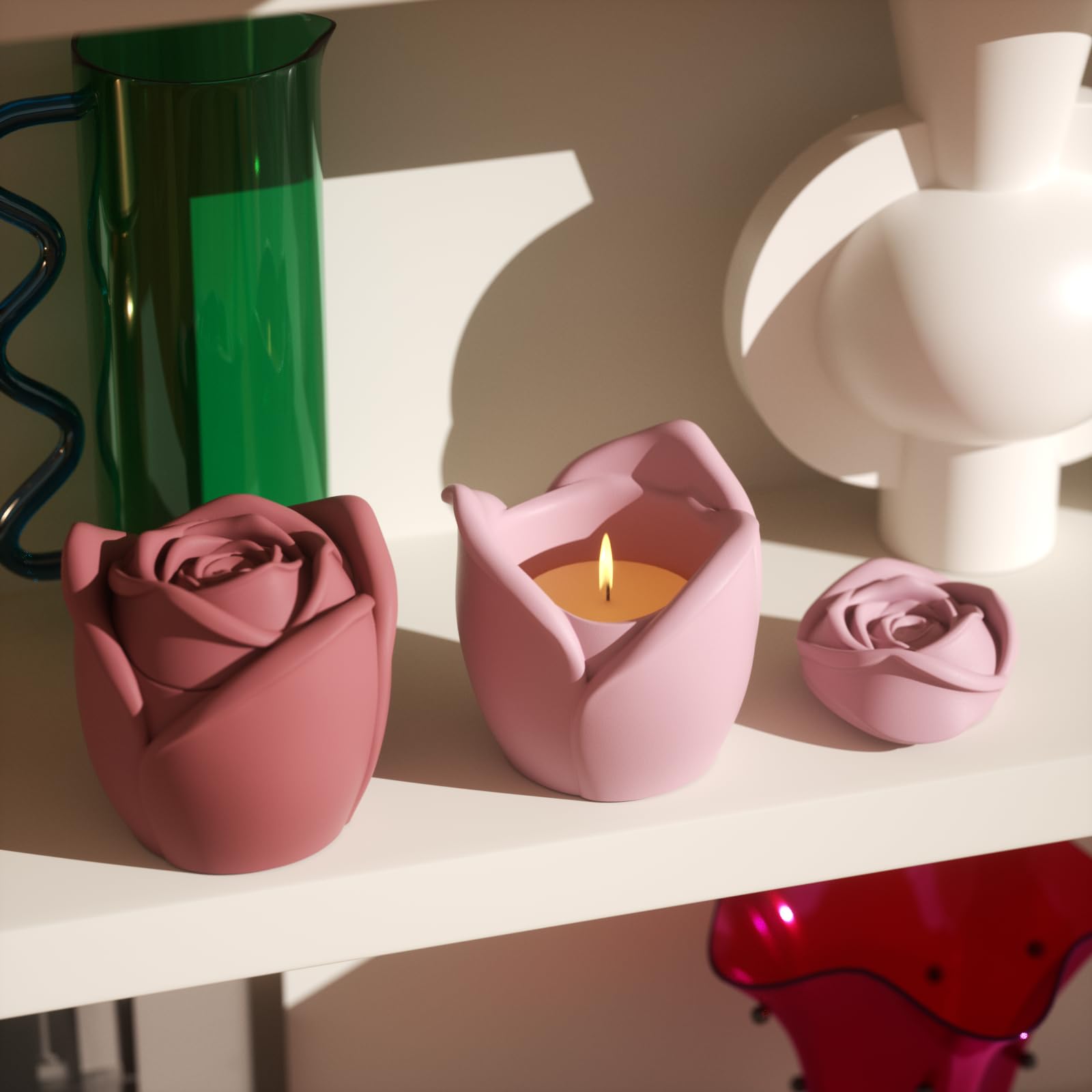BOOWAN NICOLE Rose Beton Kerzengefäße Kerzendosen Silikonform mit Kerzen Nachfüllform,Jesmonit Kerzenständer Gips Gießformen fur Handgefertigte Heimdekoration (SH1068+LZ0691)