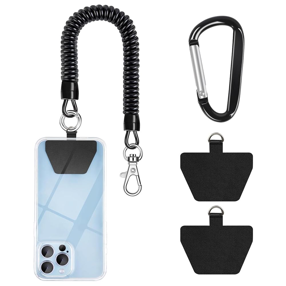 Anti Theft Phone Lanyard, Spring Phone Rope Tether Tabs with Carabiner