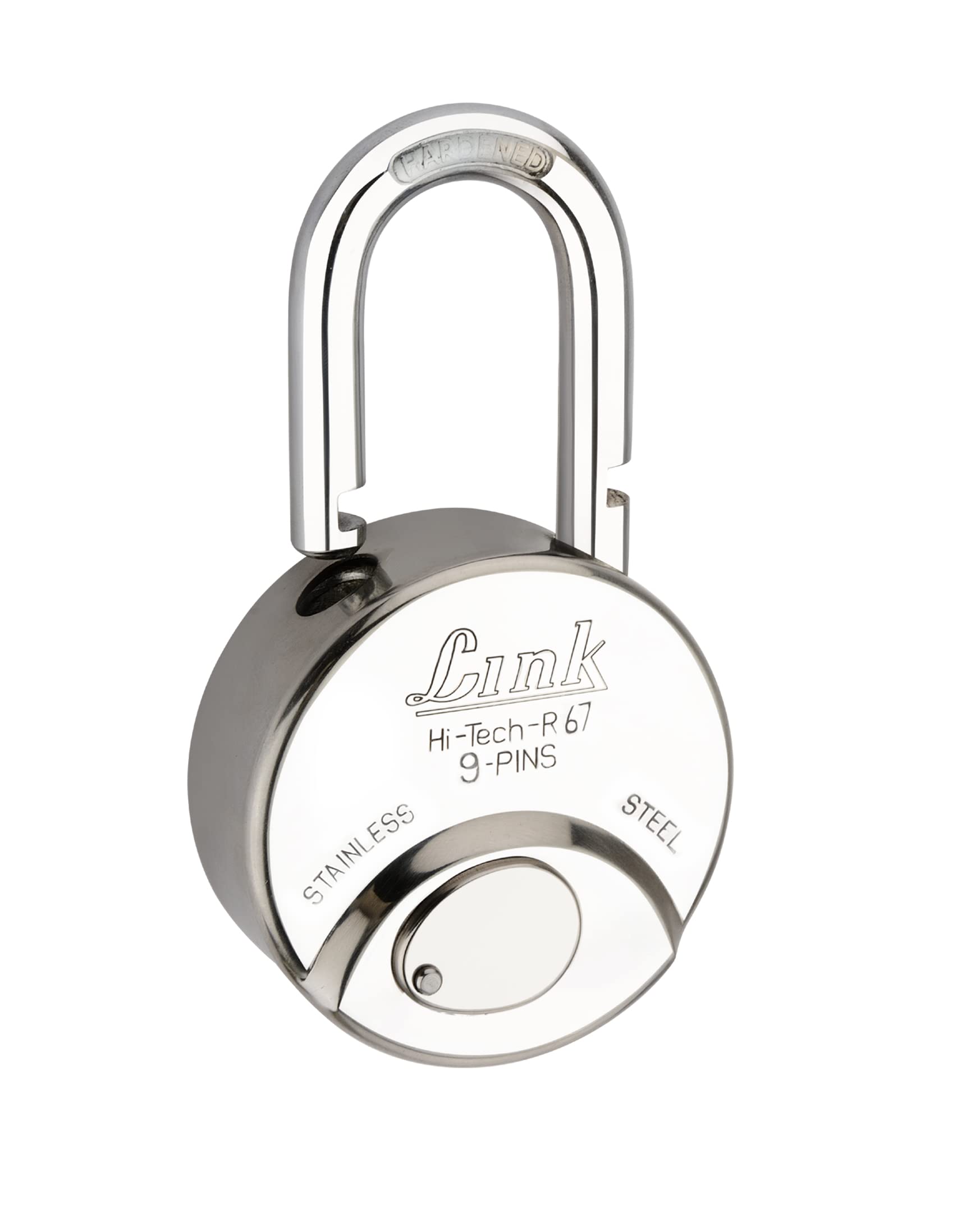 Link® Hi-Tech 67mm Round Lock | Stainless Steel Body | Hardened Shackle |1 Padlock|3 Silver Keys with Hi-Tech Nickle & Keychain | Made in India| — Amazon image 3