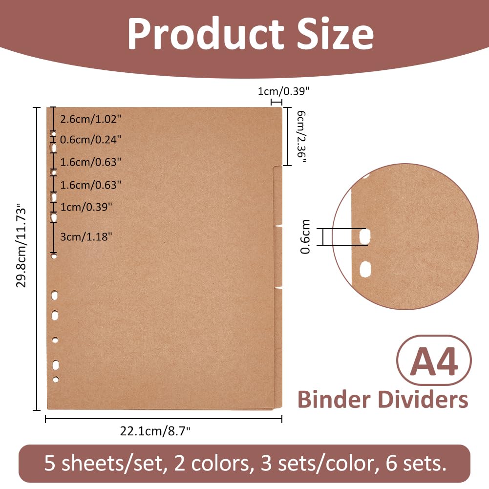 SUPERFINDINGS 30 Sheets 2 Colors 5-Tab Binder Dividers A4 Blank Index Dividers Office Subject Dividers with Tab 11-Hole Index Tabs Sheets 29.8x22cm Study Paper Binder Dividers for Planner Notebook - Image 2