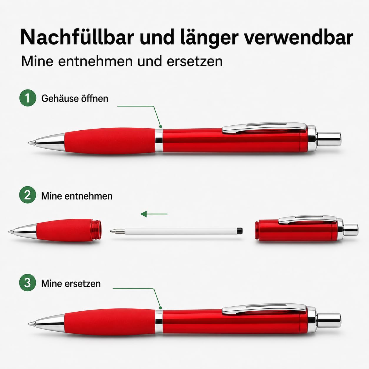 WPRO Kugelschreiber 500 Stück rot, blau schreibend ergonomischer Gummigriff | Nachhaltig länger nutzbar: Wechselbare Patrone und komfortable Haltefläche erleichtern tägliche Schreibaufgaben.