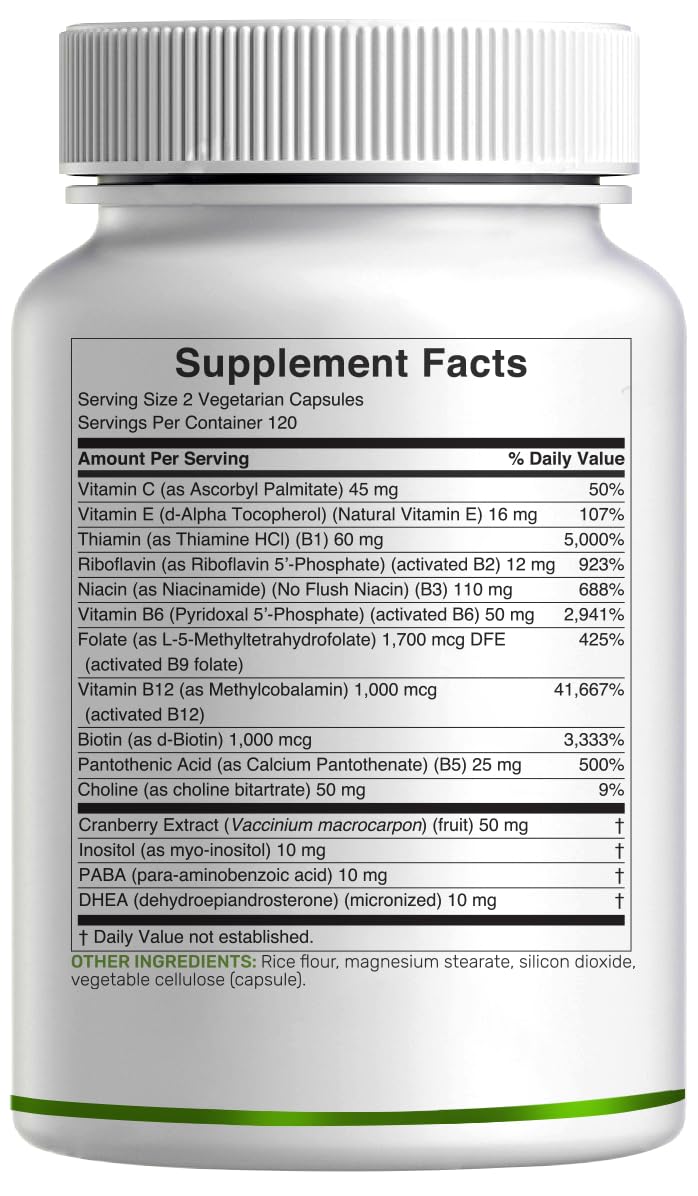DEAL SUPPLEMENT Methylated B Complex for Women, 240 Vegetarian Capsules | 15-in-1 Bioactive Formula with Methylated & Activated B Vitamins Plus Inositol, Cranberry, Choline, PABA & DHEA | Non-GMO — Amazon image 6