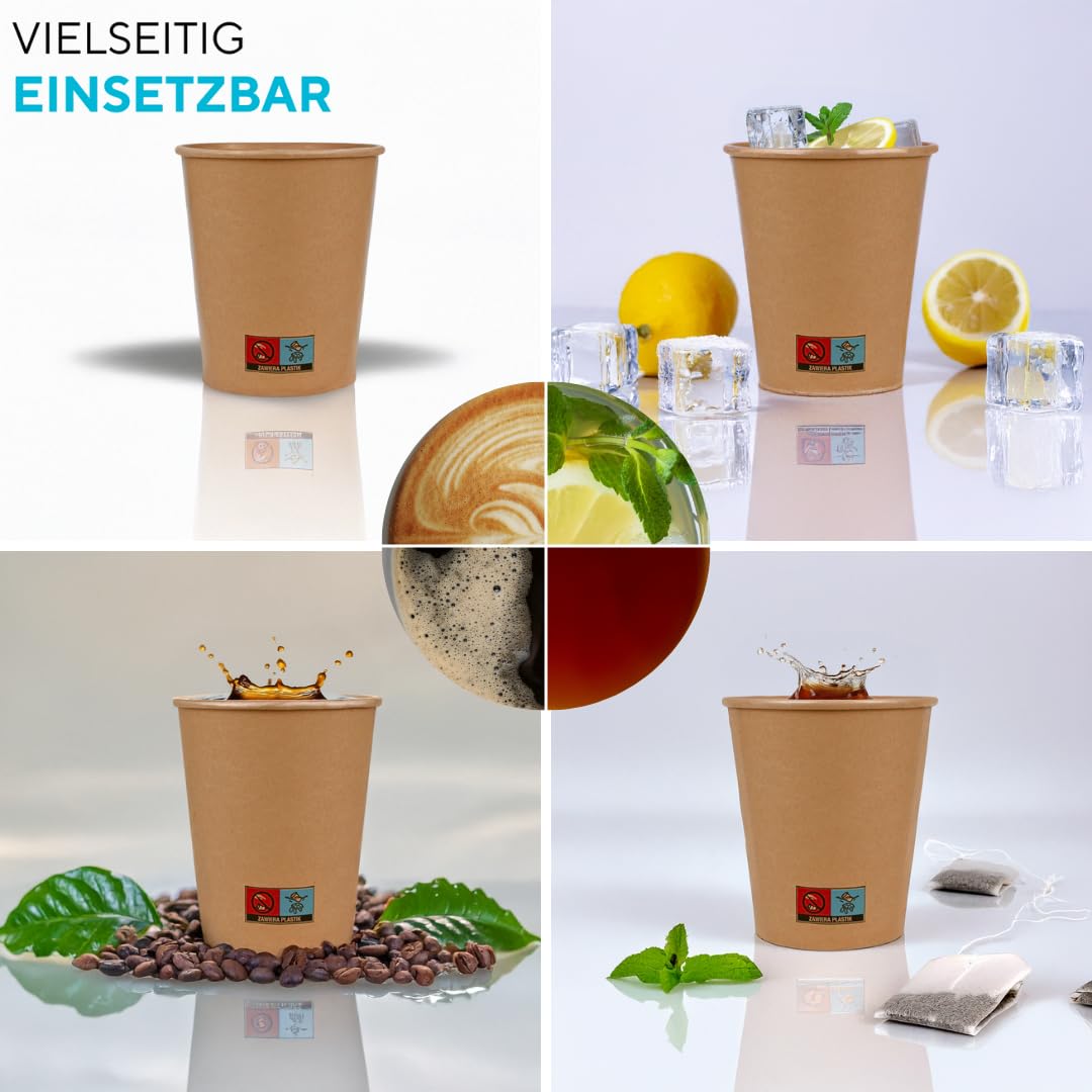 Enpack 1000 Kaffeebecher braun mit Deckel 80mm - einweg kaffeetassen mit 200ml/8oz Füllmenge - Hitzebeständige to Go Becher - Recycelbare cafe to go becher für Kaffee/Tee/Kakao -Kraftpapier