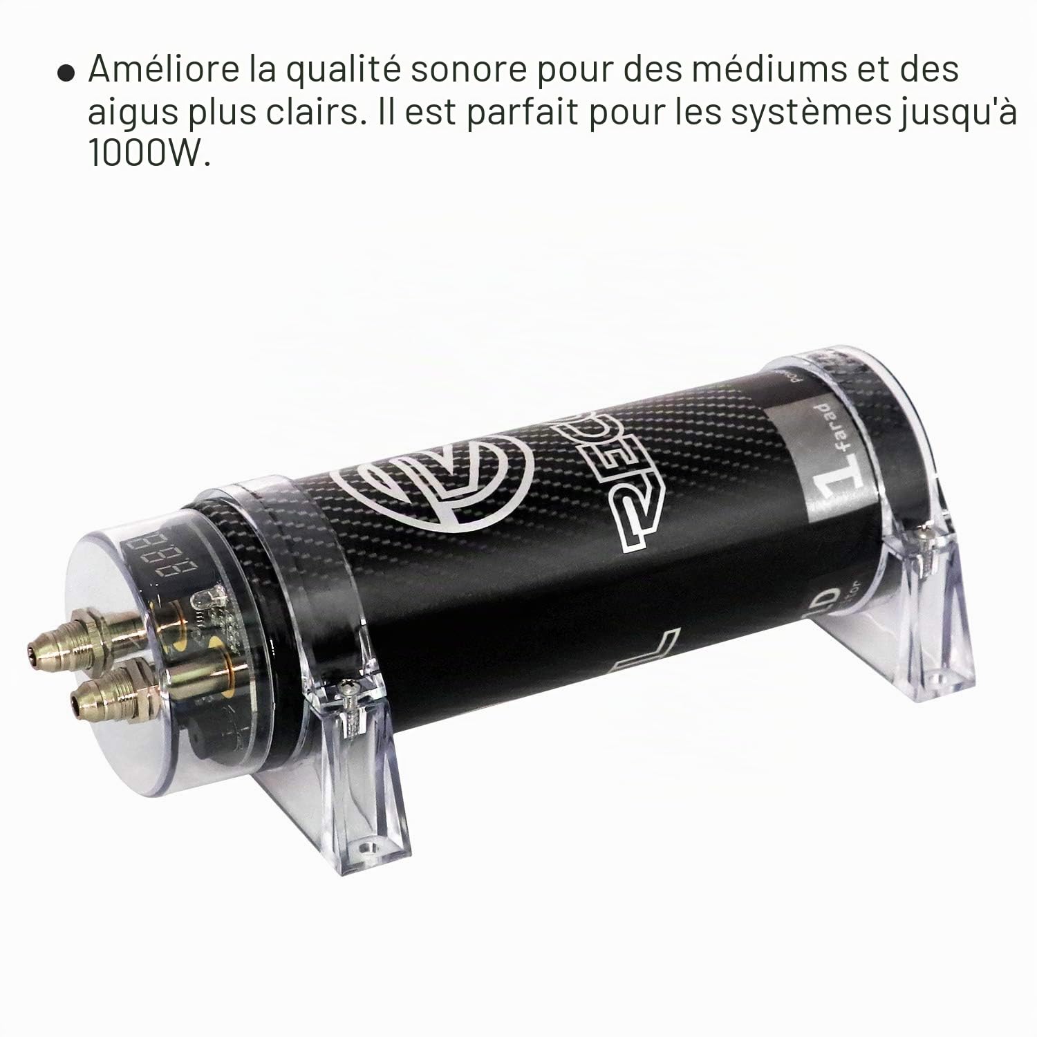 RECOIL R1D Condensateur de Stockage d'Énergie pour Ampli Audio 1.0 Farad, Voltmètre Numérique Bleu, pour Systèmes jusqu'à 1000W